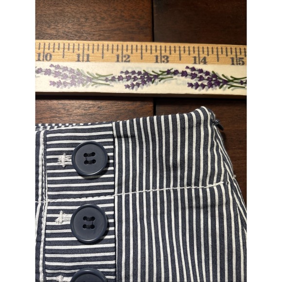 Talbots womens skirt blue and white stripe buttons in front lined. Sz 4 Petite - Picture 9 of 13